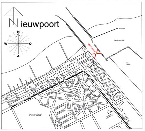 kaart Nieuwpoort-Bad met aanduiding stormvloedkering
